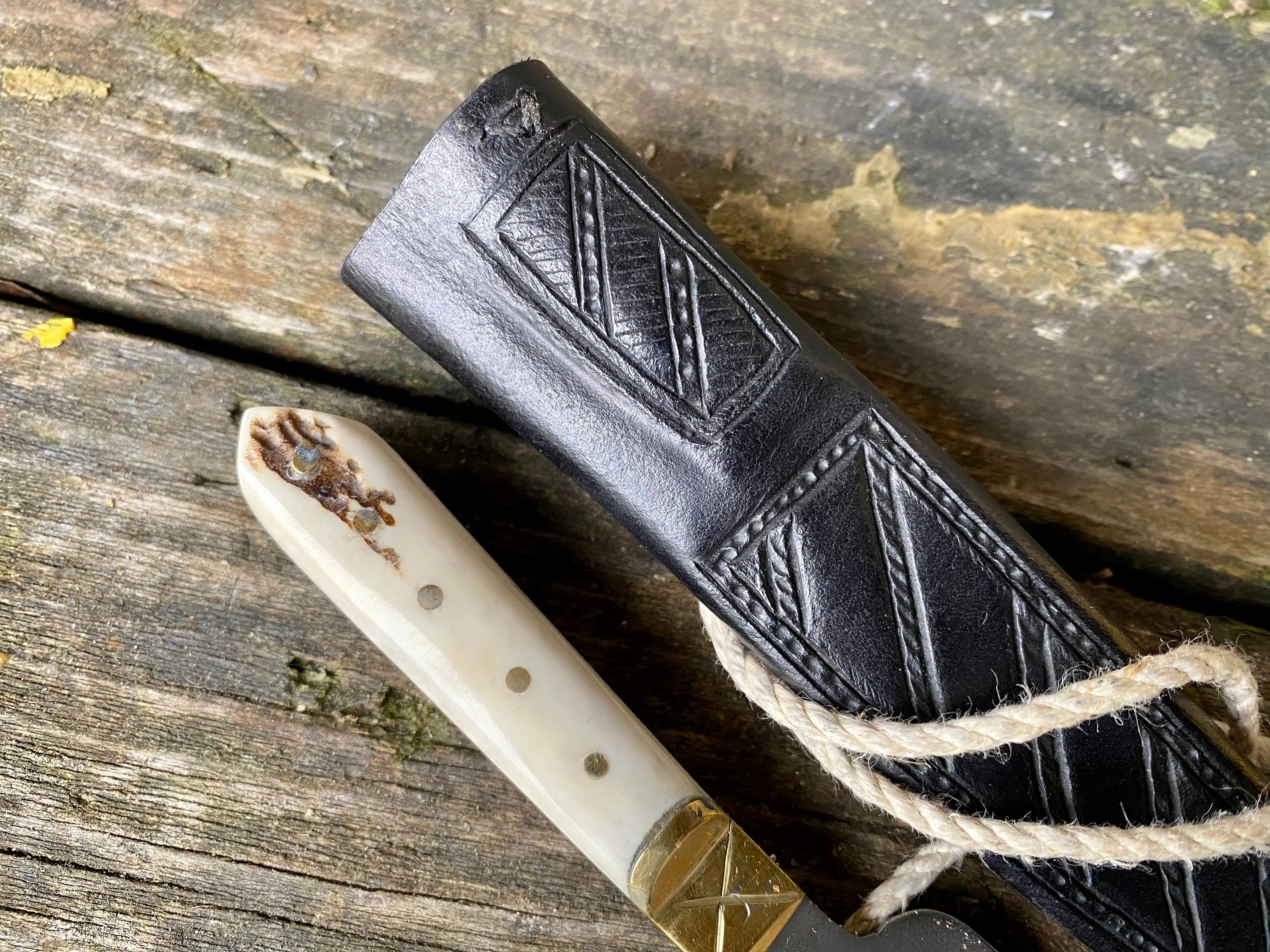 14thC Antler and brass eating knife - SOLD *