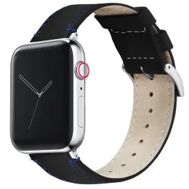 Apple Watch Black Leather Blue Stitching Watch Band (SALE)