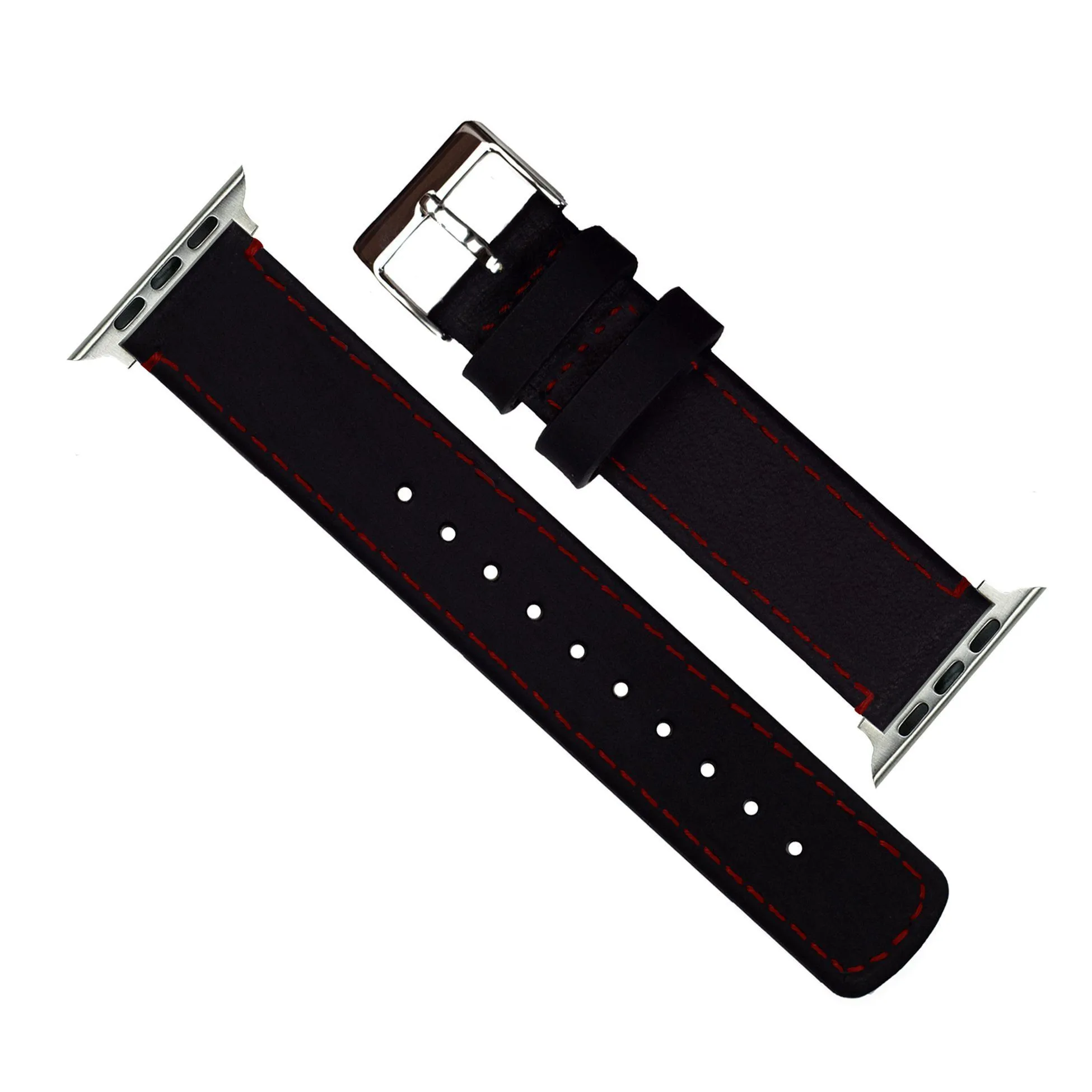 Apple Watch Black Leather Crimson Red Stitching Watch Band