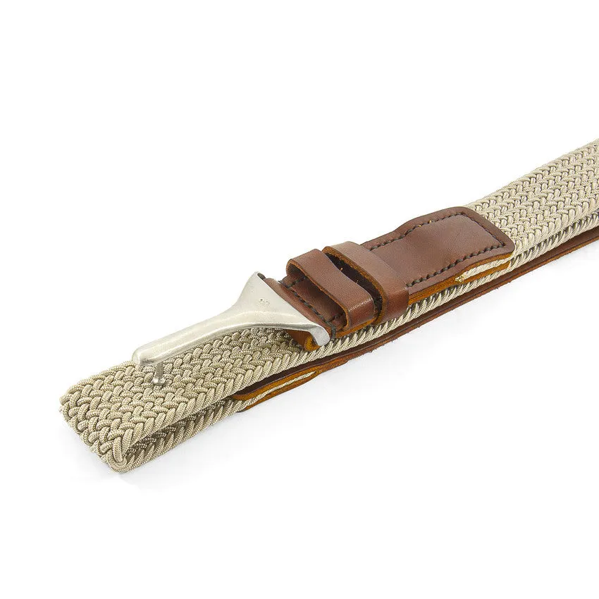 Beige Braid Harleck Leather and Nickel Belt