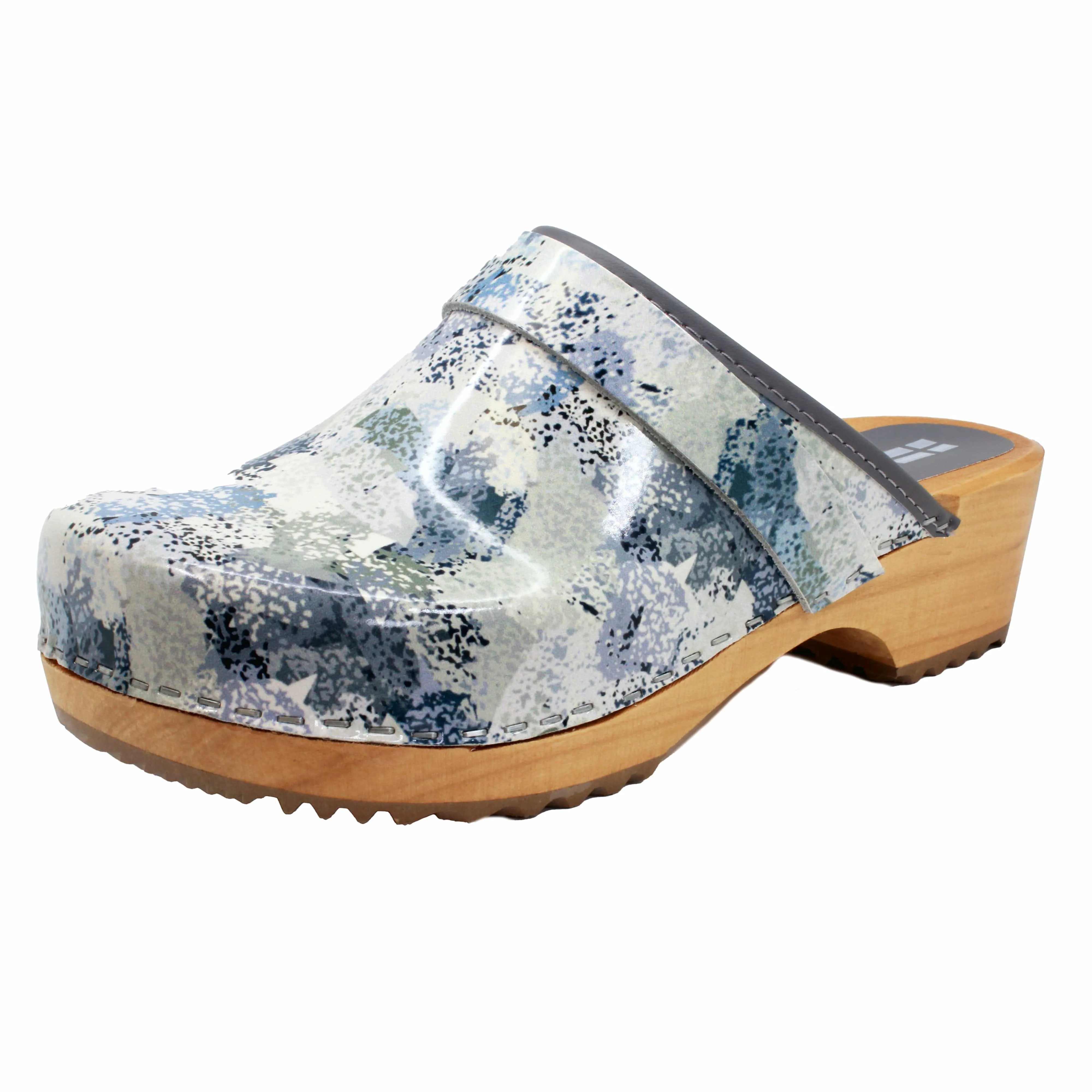 BJORK Maja Wood Abby Printed Leather Clogs