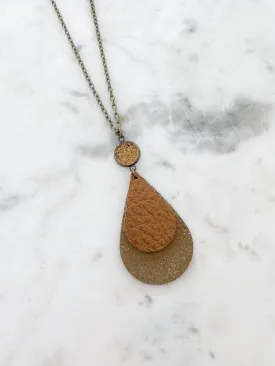 Bronze on Brown Sugar Teardrop Leather Necklace