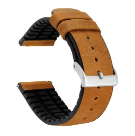 Cedar Brown Leather And Rubber Hybrid Watch Band (18mm, 19mm, 21mm, 23mm, 24mm SALE)