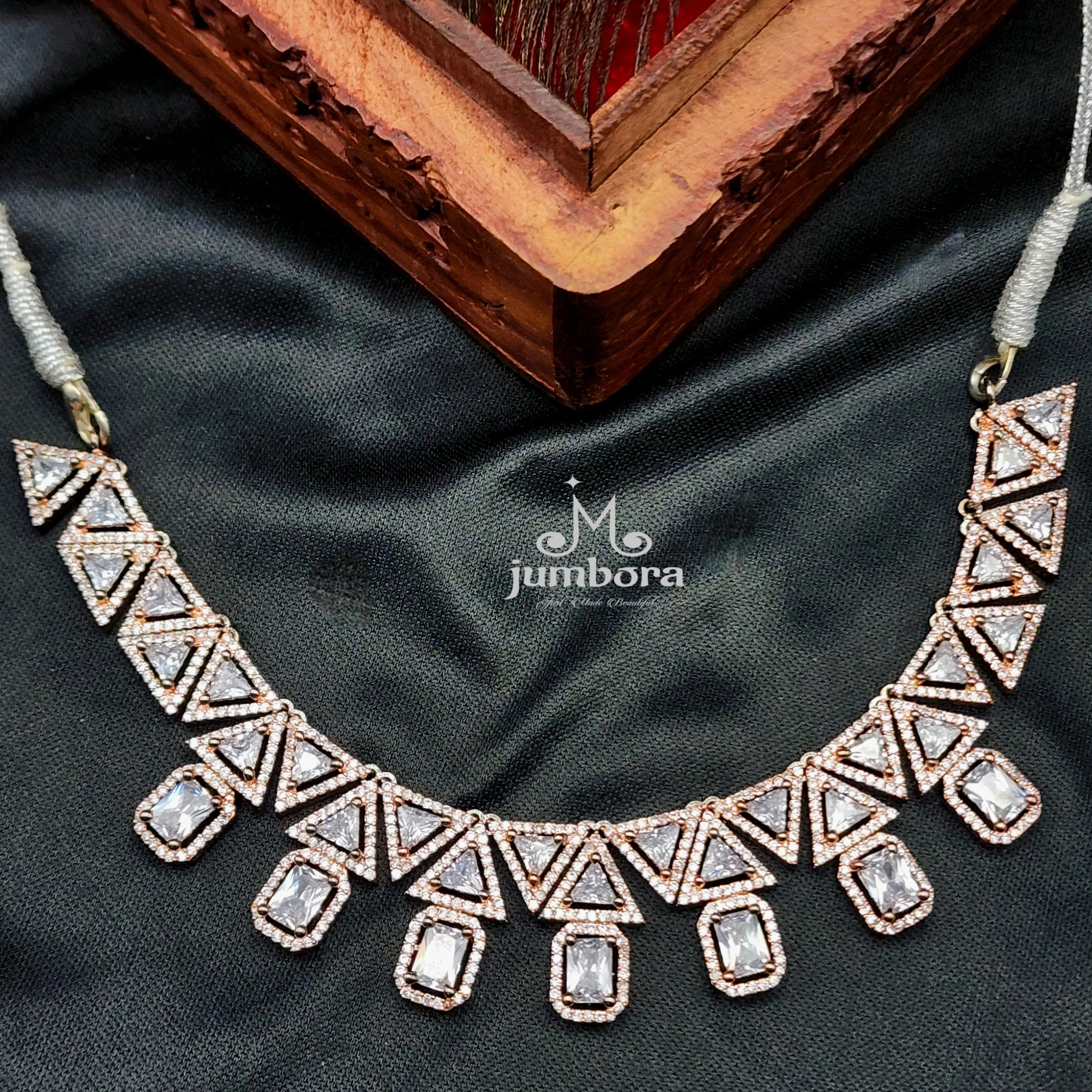 Contemporary Victorian Rose Gold White AD Zircon Necklace Set