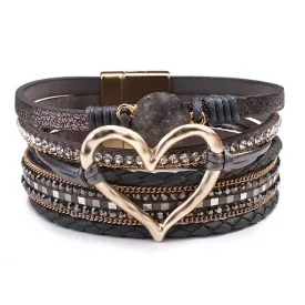 'Dalgu' Heart Charm Cuff Bracelet - grey