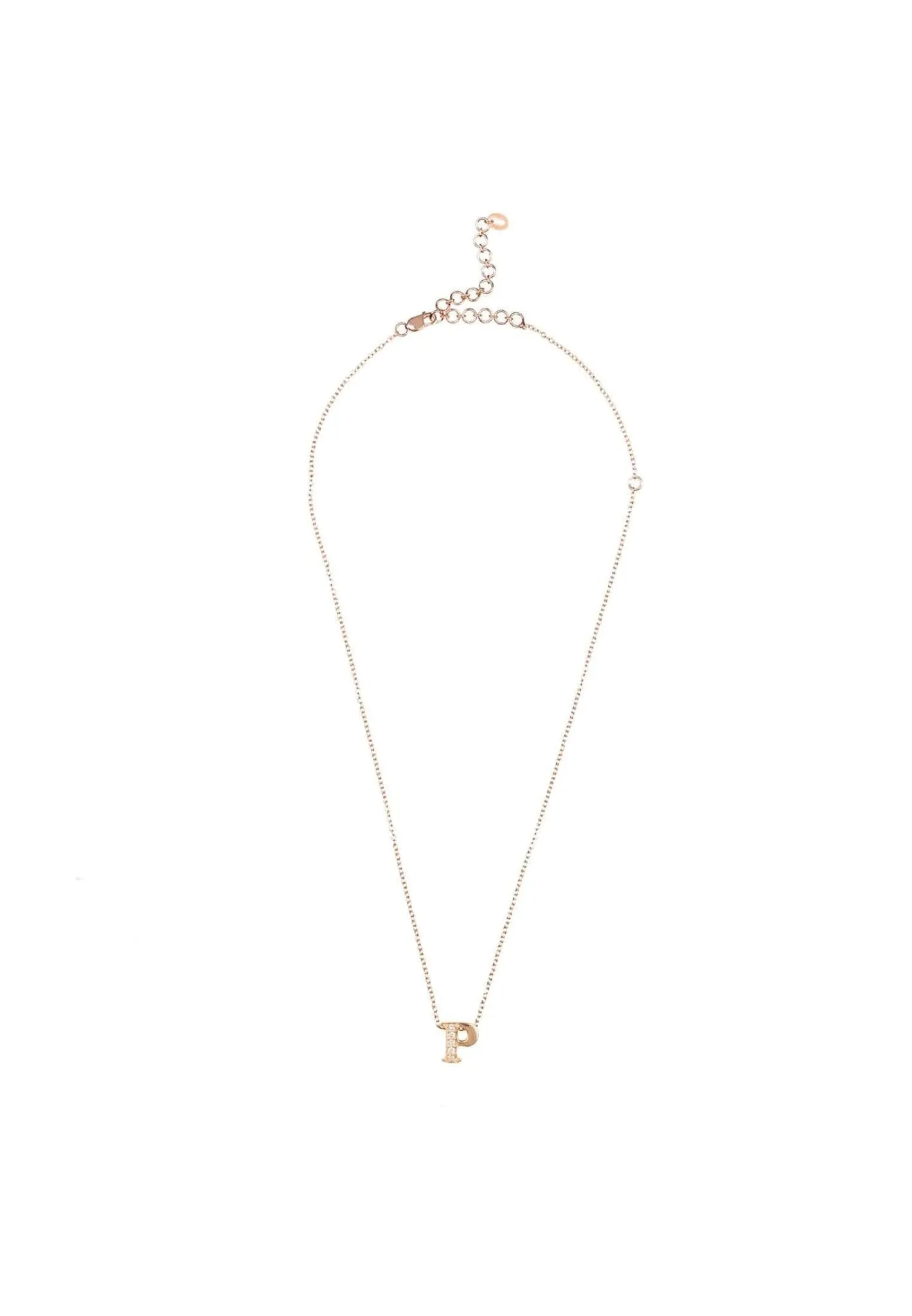 Diamond Initial Letter Pendant Necklace Rose Gold P