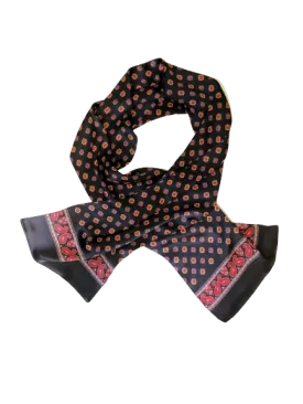 Flower Paisley Black Red 100% Silk Scarf 157 x 27 cm