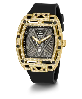 GUESS Mens Black Gold Tone Analog Watch