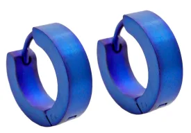 Mens 14mm Blue Plated Stainless Steel Hoop Earrings