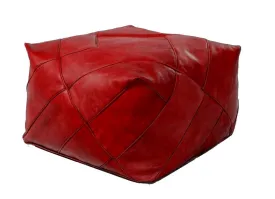 Moroccan Leather Ottoman - ZIGZAG Design - Red