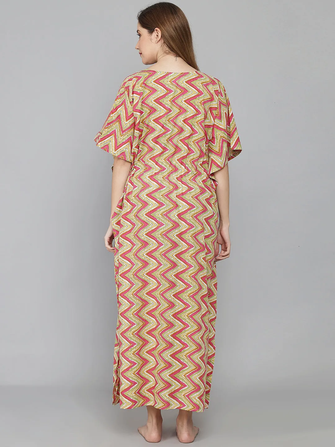 Multicolor Zigzag Print Cotton Kaftan