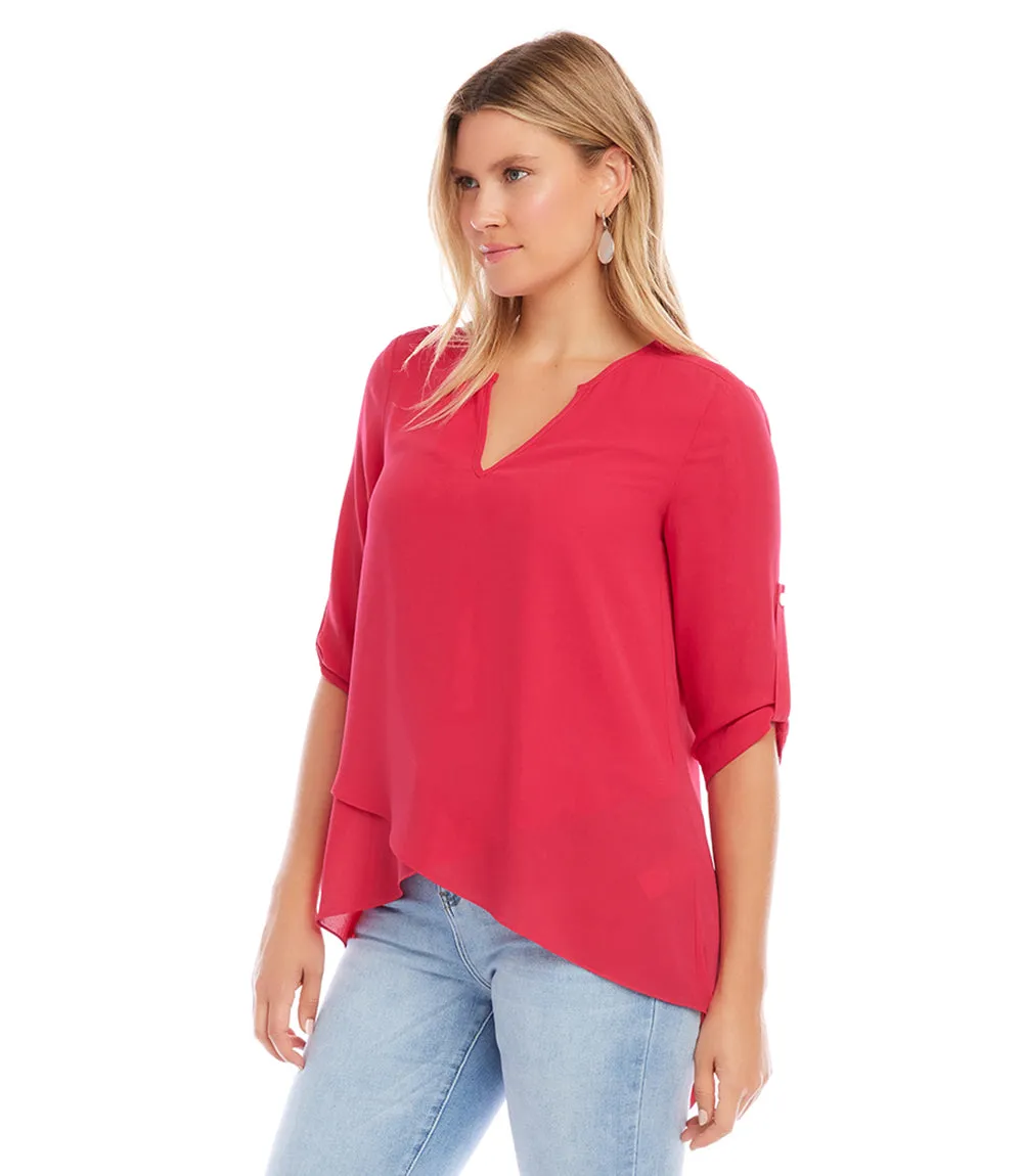 Petite Size Asymmetric Hem Wrap Top