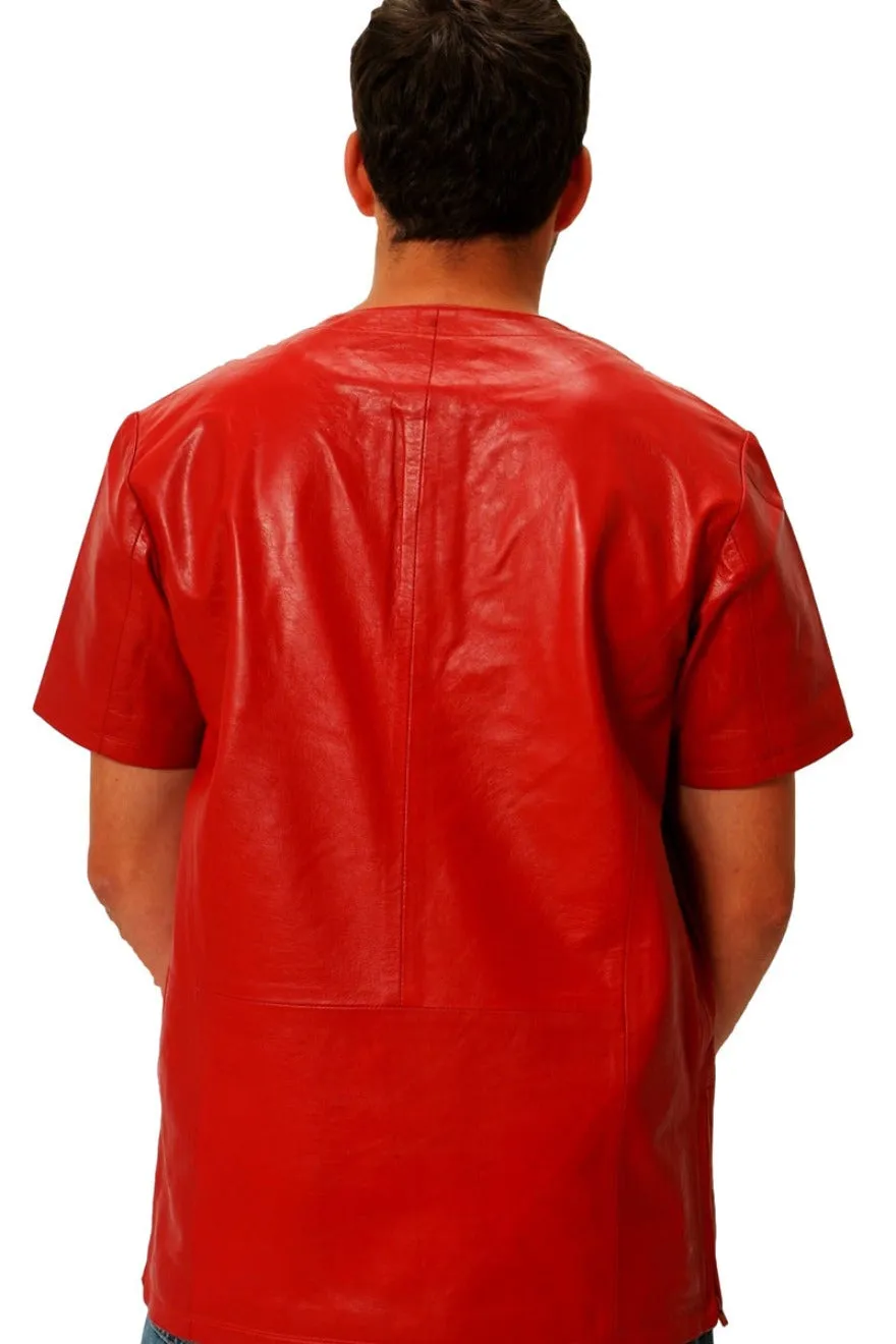 Red Leather T Shirt  Crew neck