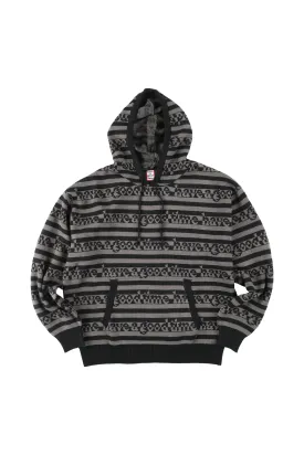 SIDE LOGO STRIPED-KNIT HOODIE BLACK/GRAY