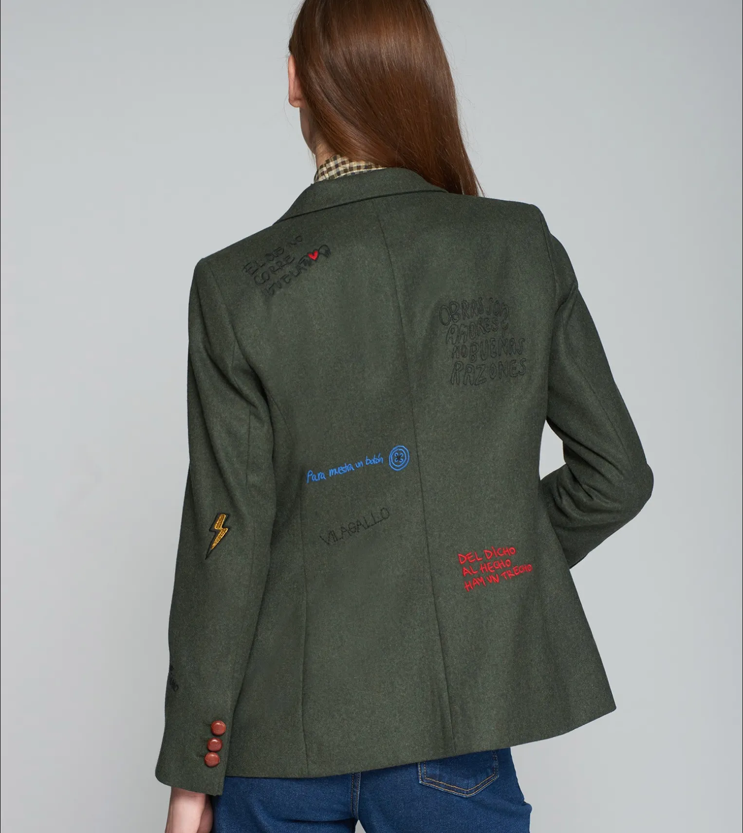 Vilagallo Jacket Loden Green w/Embroidered Phrases